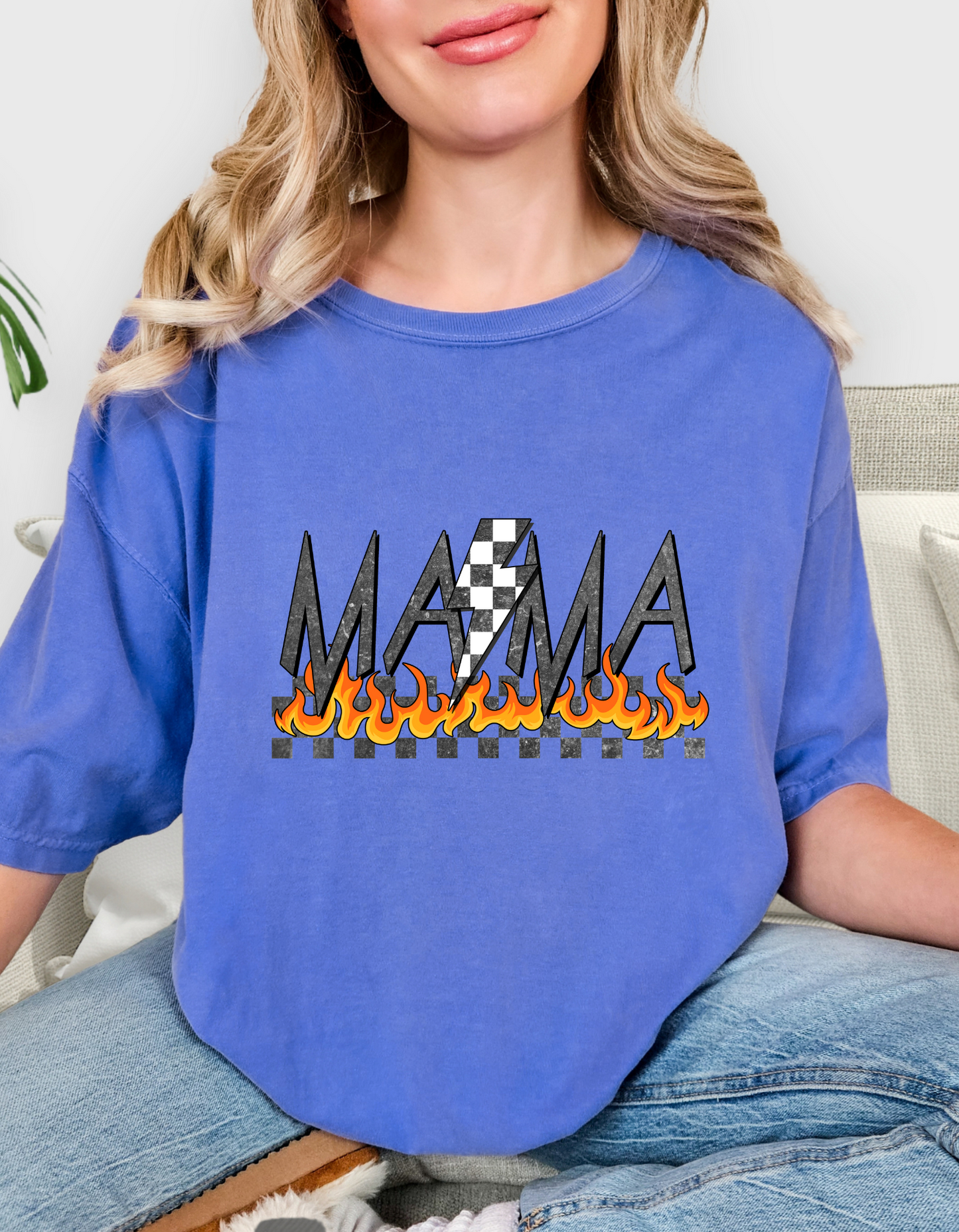 Comfort Color 'Mama' Tee with Flame Graphic - Stylish & Cozy Graphic T-Shirt