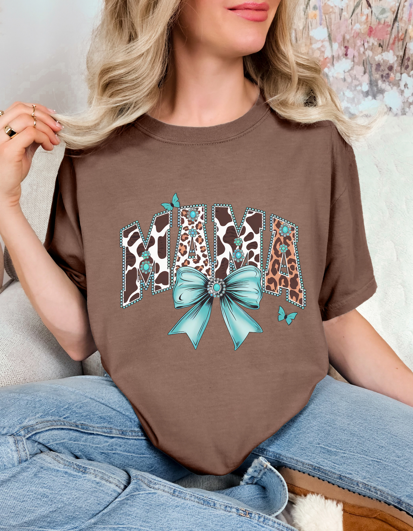 Comfort Colors 'Mama' Animal Print Bow Graphic Tee – Trendy & Cozy