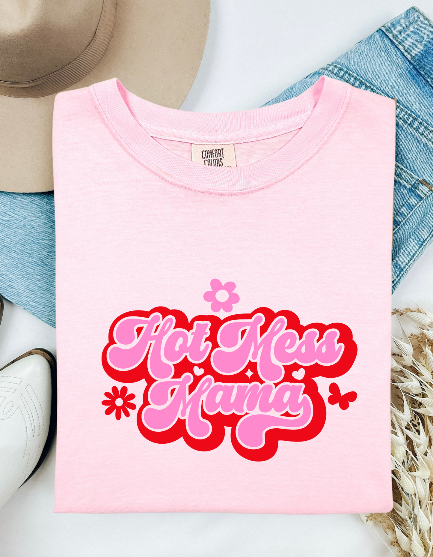 Hot Mess Mama Graphic Tee - Comfort Color T-Shirt, Funny & Trendy Women's Apparel