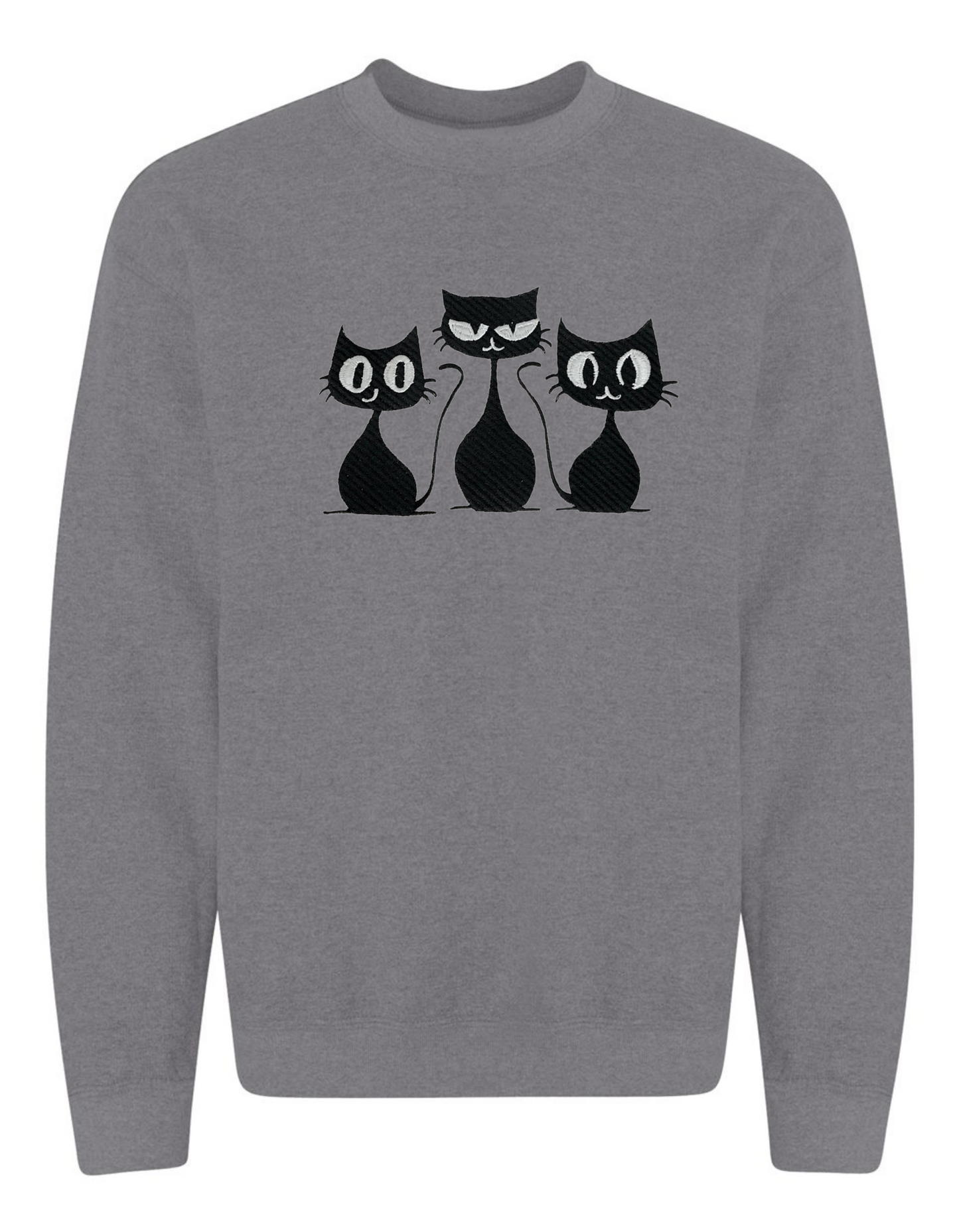 Embroidered 'Grumpy Cats' Crewneck Sweatshirt - Cat Themed Apparel