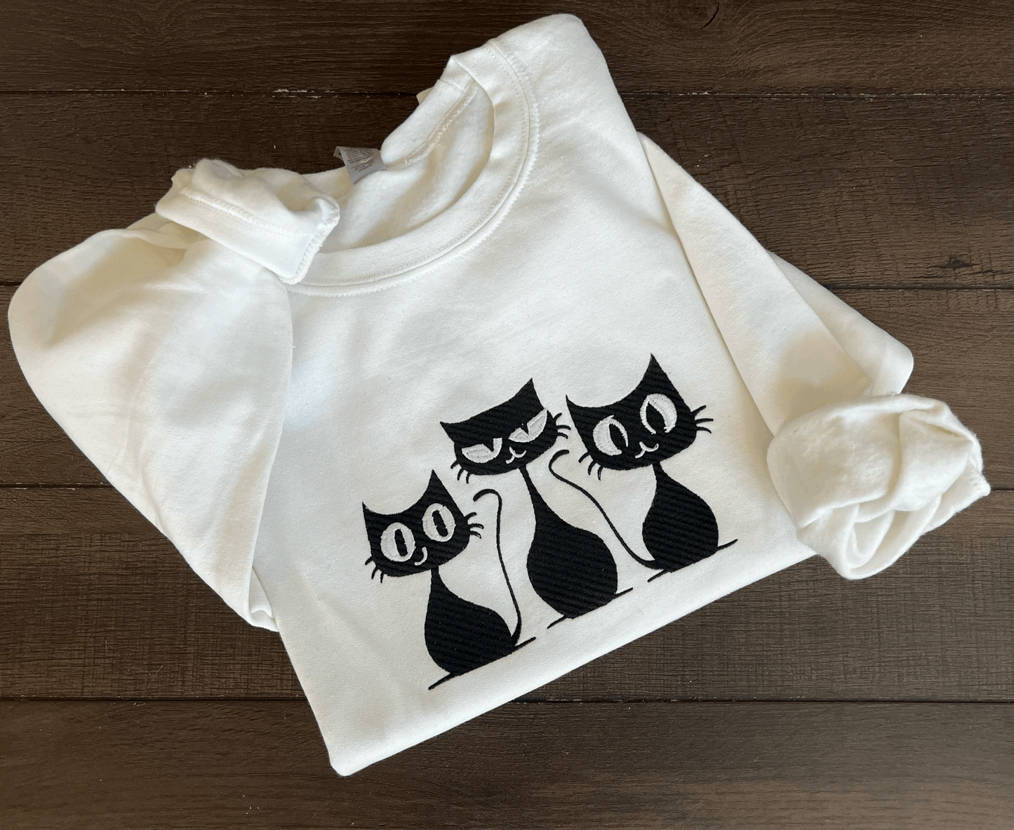 Embroidered 'Grumpy Cats' Crewneck Sweatshirt - Cat Themed Apparel