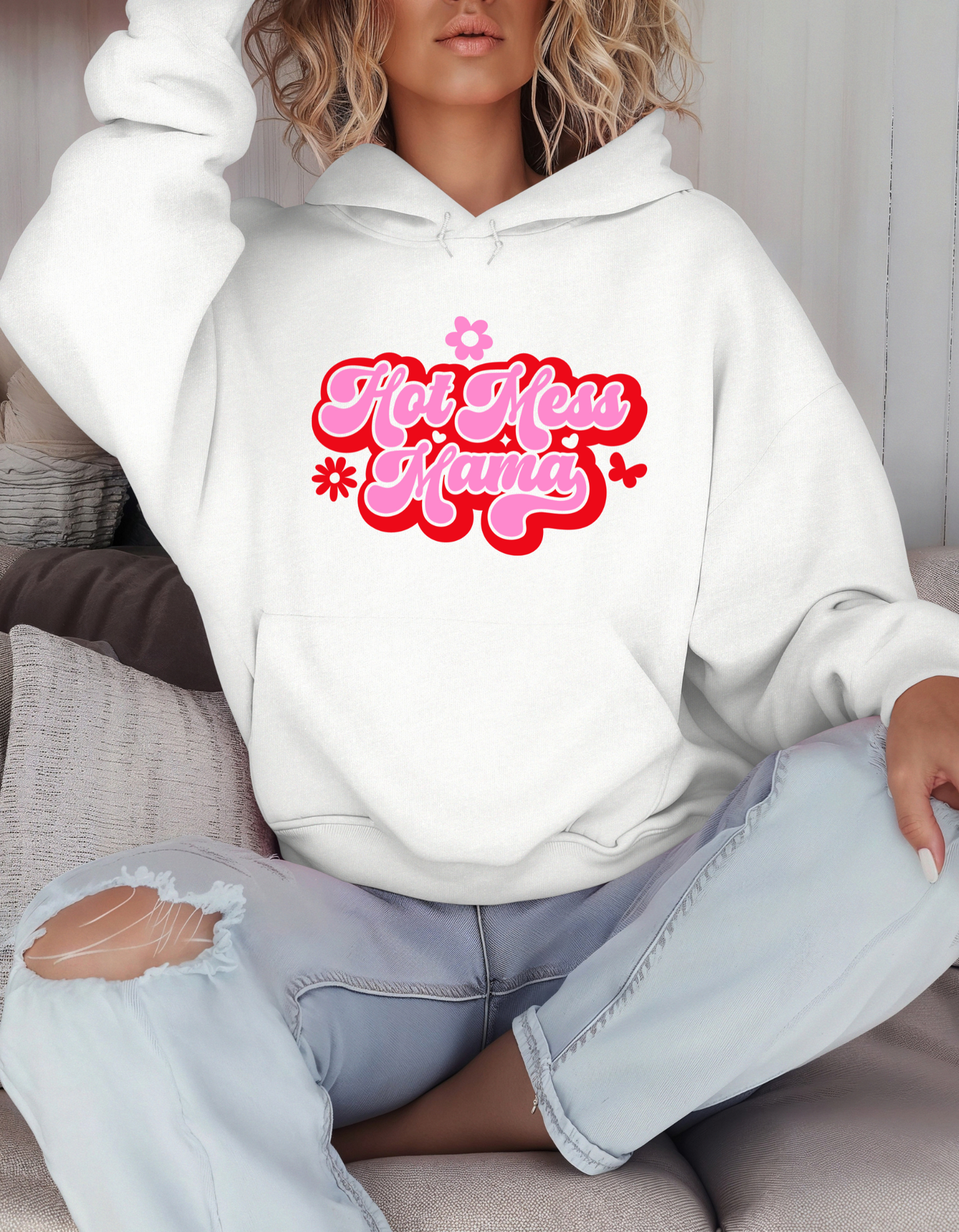 'Hot Mess Mama' Hooded Sweatshirt | Mama Hoodie | Mom Life Sweatshirt| Graphic Hoodie for Moms | Everyday Mom Hoodie