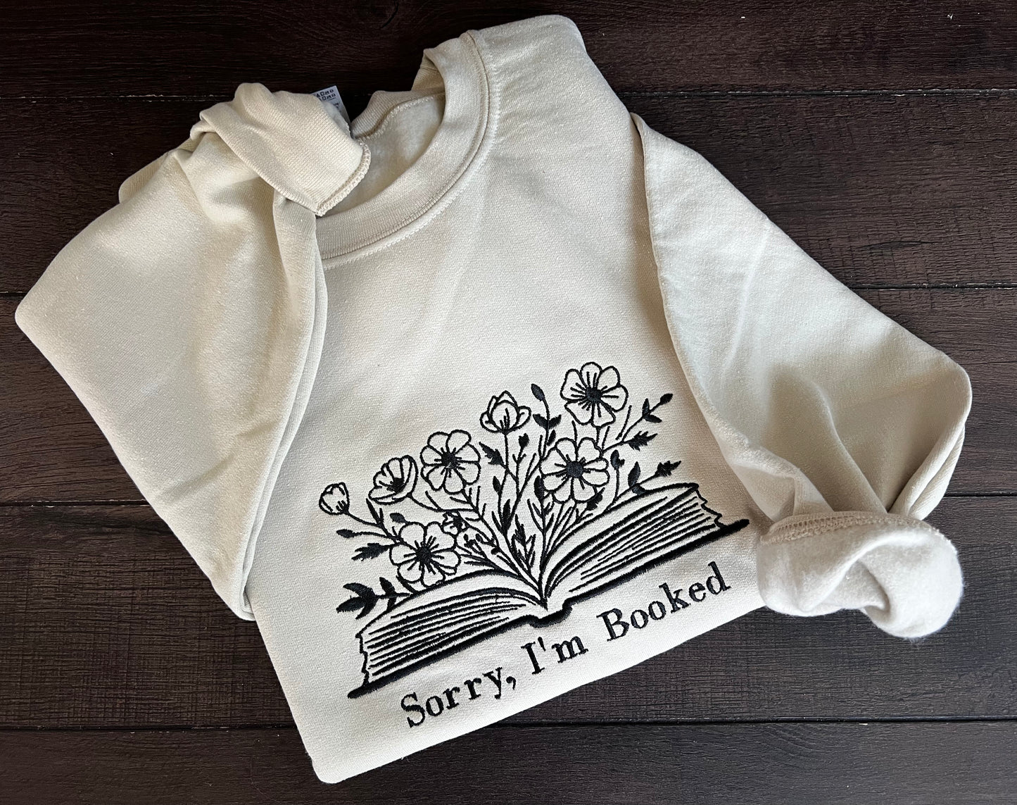 Sorry I’m Booked Embroidered Gildan Sweatshirt – Funny Book Lover Graphic Crewneck for Readers