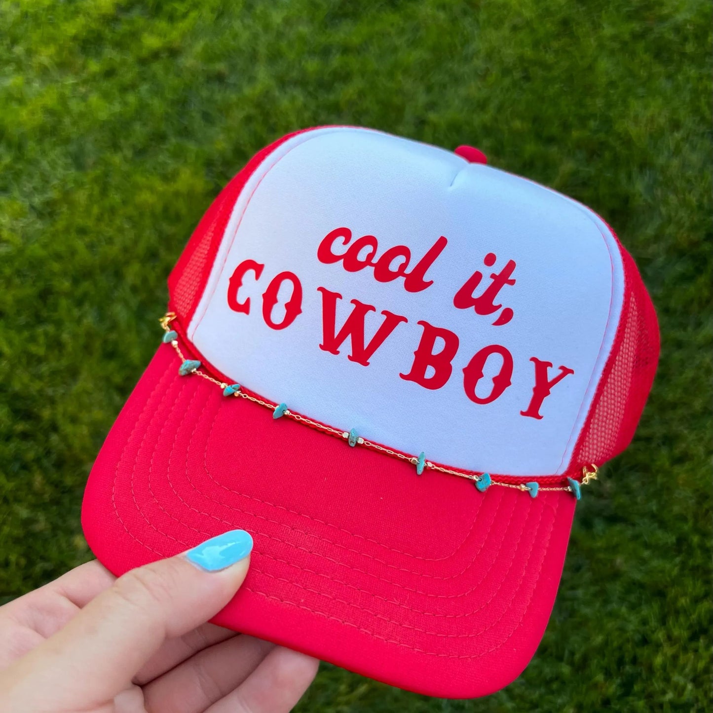 Otto® 'Cool it Cowboy' Foam Snapback Cap w/Chain | Country Music Festival Hat | Retro Western Hat | Trendy Cowboy Cap