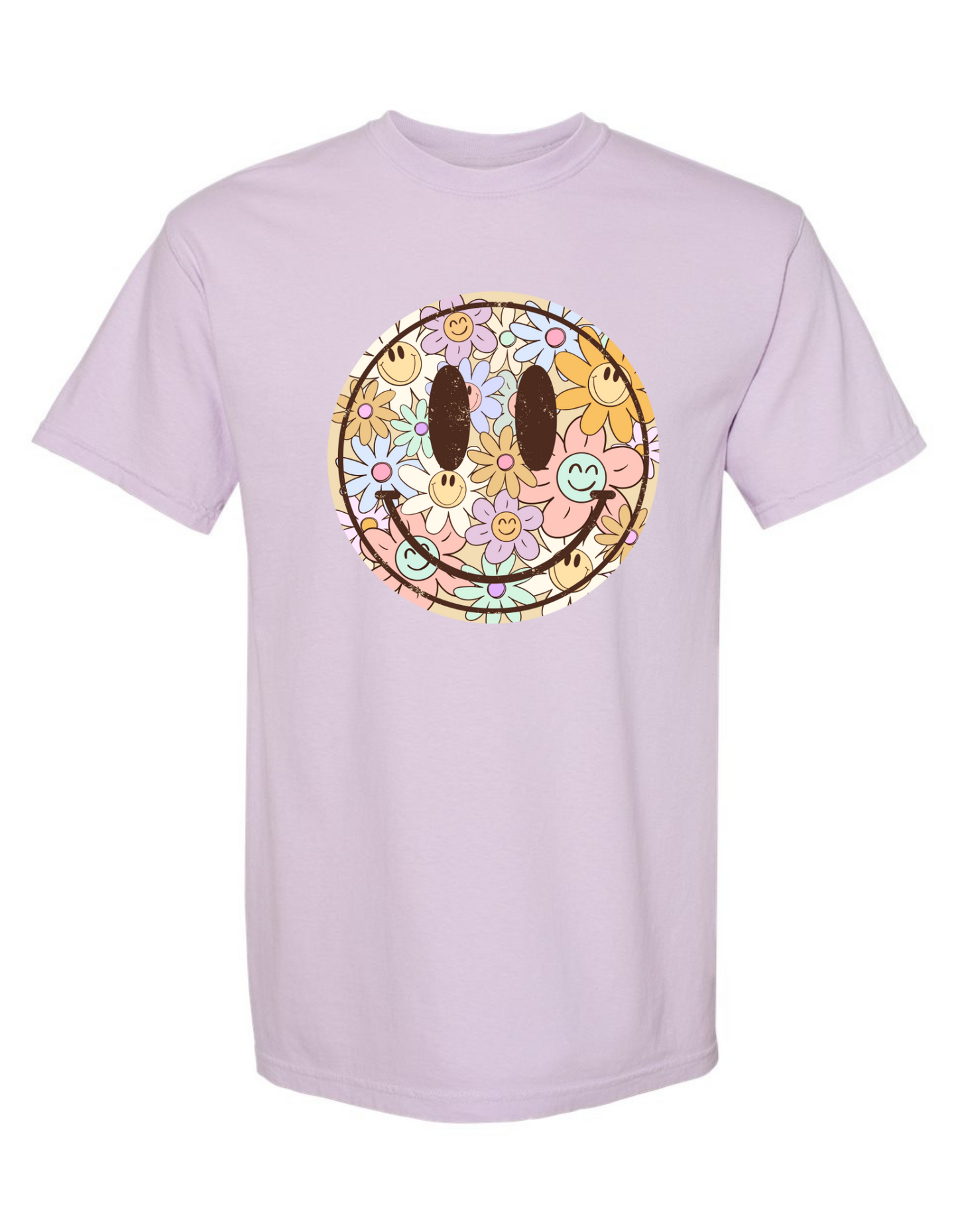 Comfort Colors® 'Floral Smiley' T-Shirt | Positive Vibes Shirt | Vintage Smiley Tee | Spring T-shirt