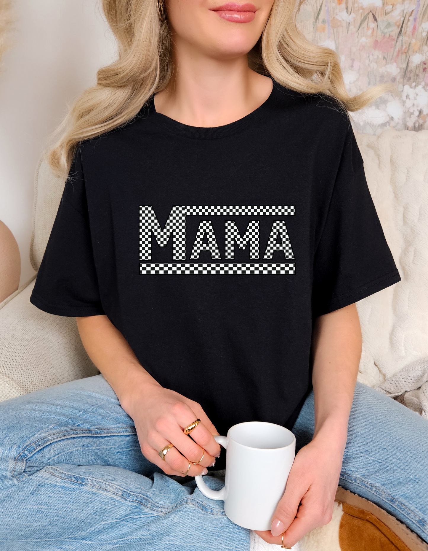 Comfort Colors® 'Checkered Mama' T-Shirt | Modern Mama Shirt | Checkered Graphic T-Shirt | Everyday Mom Wear | Mom Life Graphic Shirt