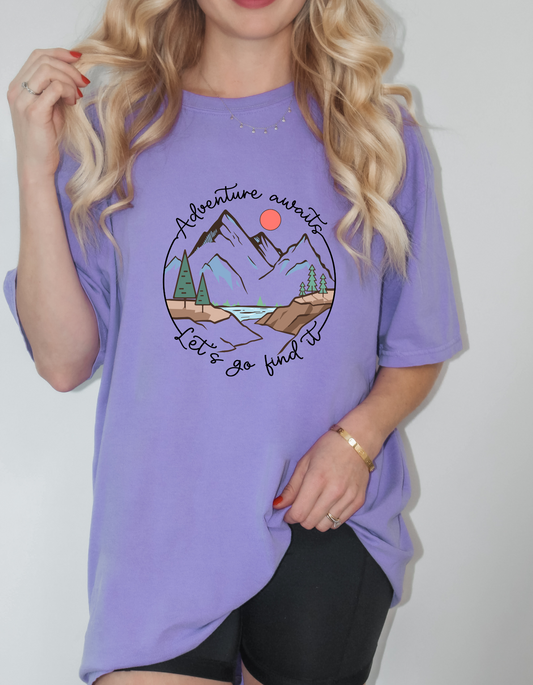 Comfort Colors® 'Adventure Awaits, Let's Go Find It' T-Shirt | Adventure Seekers Shirt, Journey Begins Tee, Adventurous Spirit T-Shirt, Hiking Adventure Shirt