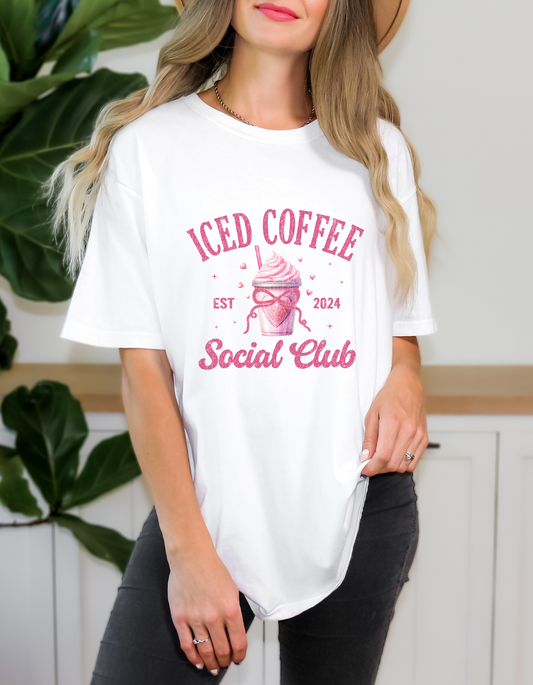 Comfort Colors® 'Iced Coffee Social Club' T-Shirt | Everyday Coffee Essential Shirt | Coffee Enthusiast Graphic Tee | Coffee Lover Graphic T-Shirt