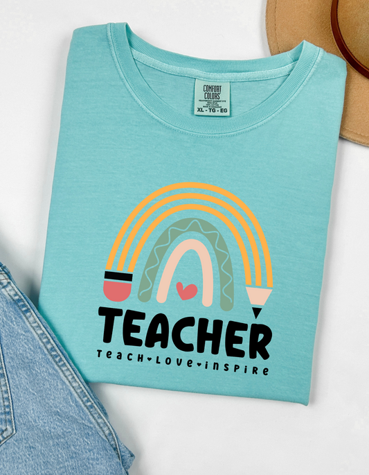 Comfort Colors® 'Teach, Love, Inspire' T-Shirt | Teacher Life T-Shirt | Gift for Educators | Inspirational Teacher Tee