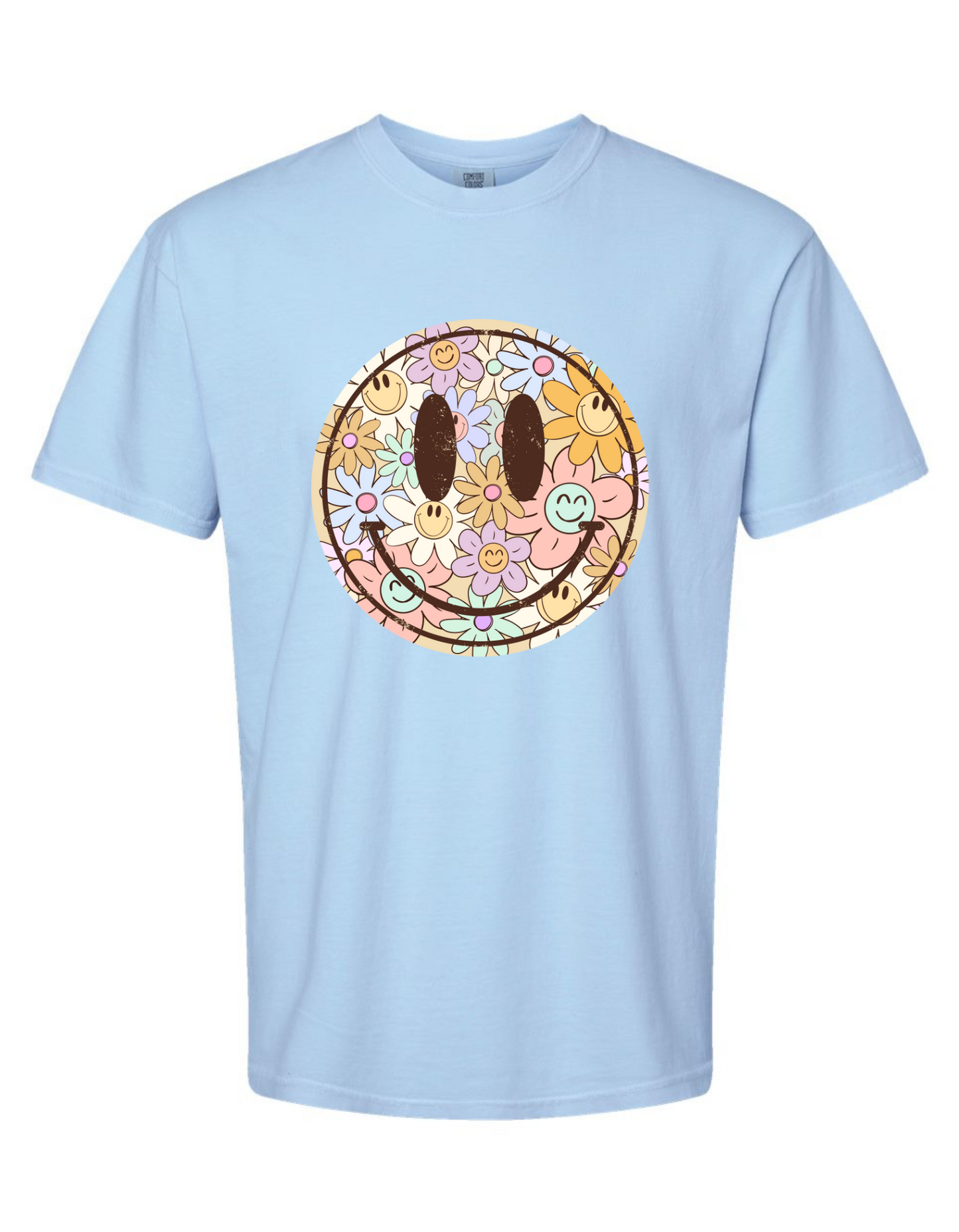 Comfort Colors® 'Floral Smiley' T-Shirt | Positive Vibes Shirt | Vintage Smiley Tee | Spring T-shirt