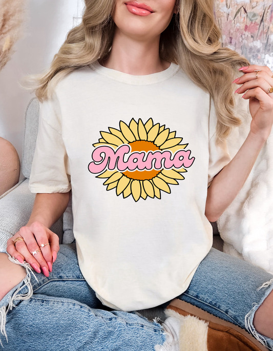 Comfort Colors® 'Sunflower Mama' T-Shirt | Sunflower Lover T-Shirt | Cute Mom Life Tee | Retro Mama T-Shirt