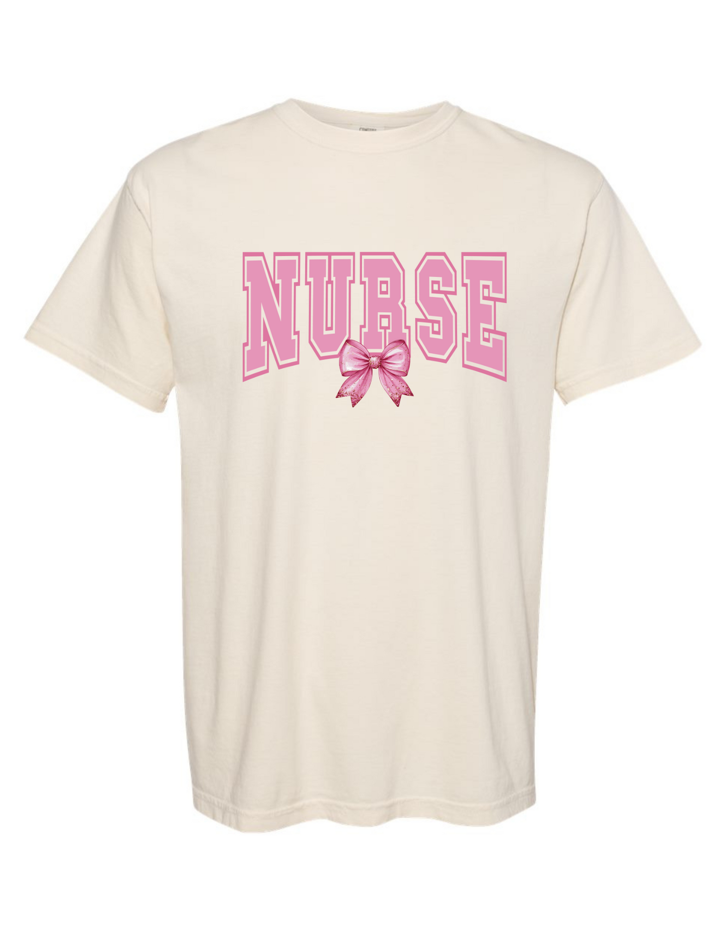 Comfort Colors® 'Nurse with Bow' T-Shirt | Stylish Comfort Colors Nurse Tee | Nurse Themed Casual T-Shirt | Trendy Nurse Graphic Shirt