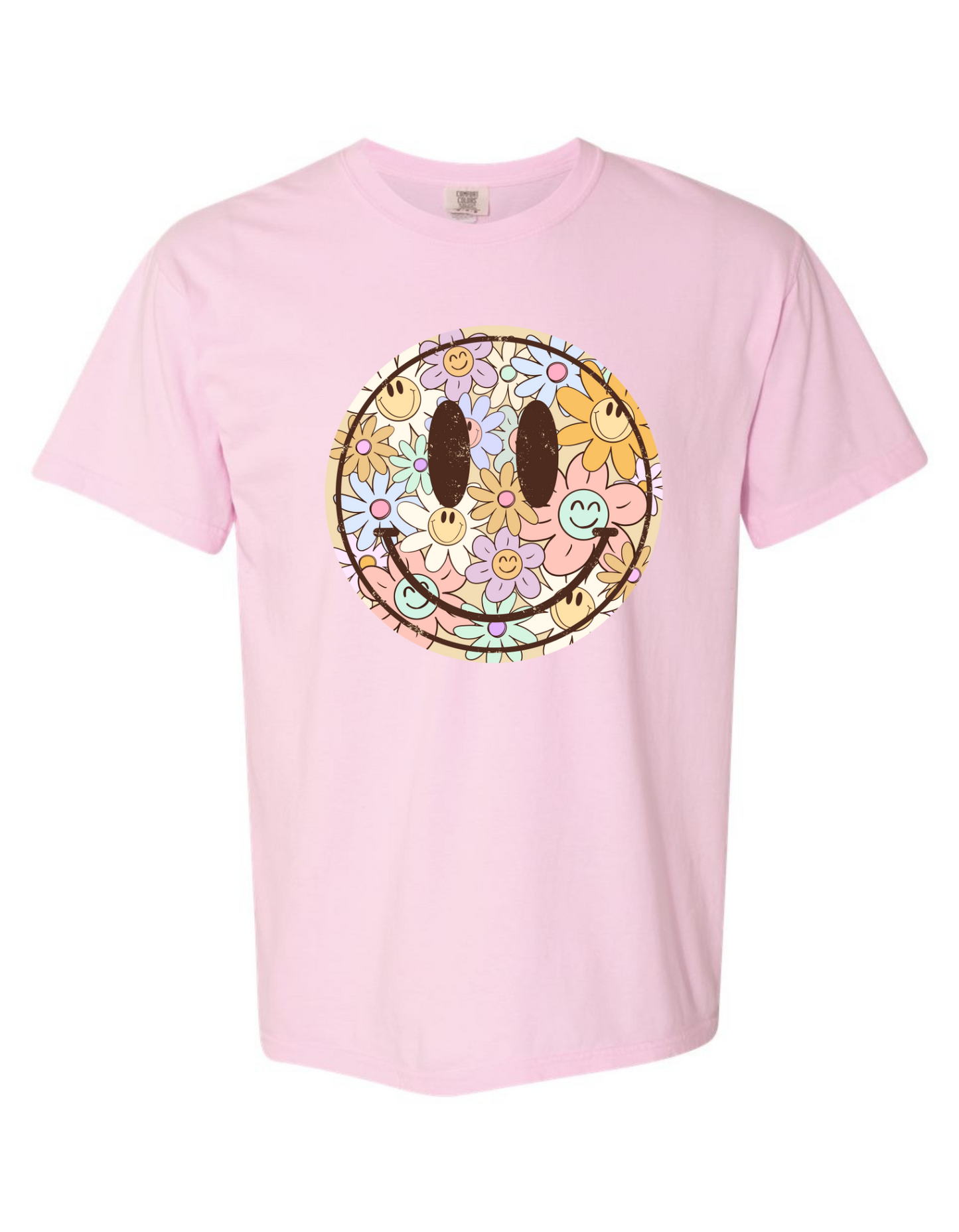 Comfort Colors® 'Floral Smiley' T-Shirt | Positive Vibes Shirt | Vintage Smiley Tee | Spring T-shirt