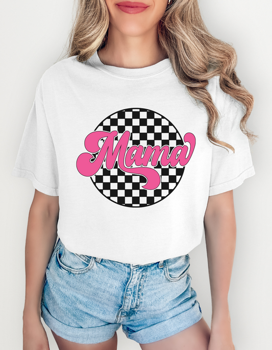 Mama Checkered Graphic Comfort Color Tee – Soft & Stylish T-Shirt for Moms