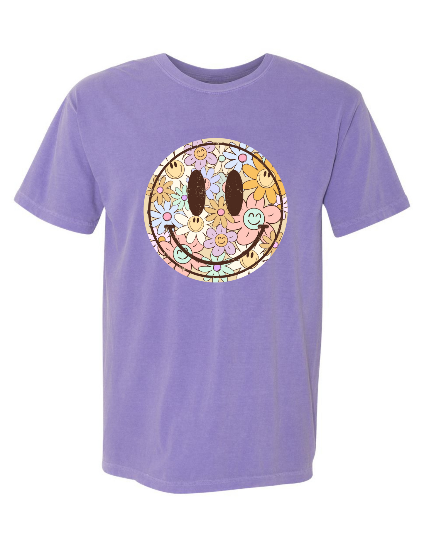 Comfort Colors® 'Floral Smiley' T-Shirt | Positive Vibes Shirt | Vintage Smiley Tee | Spring T-shirt