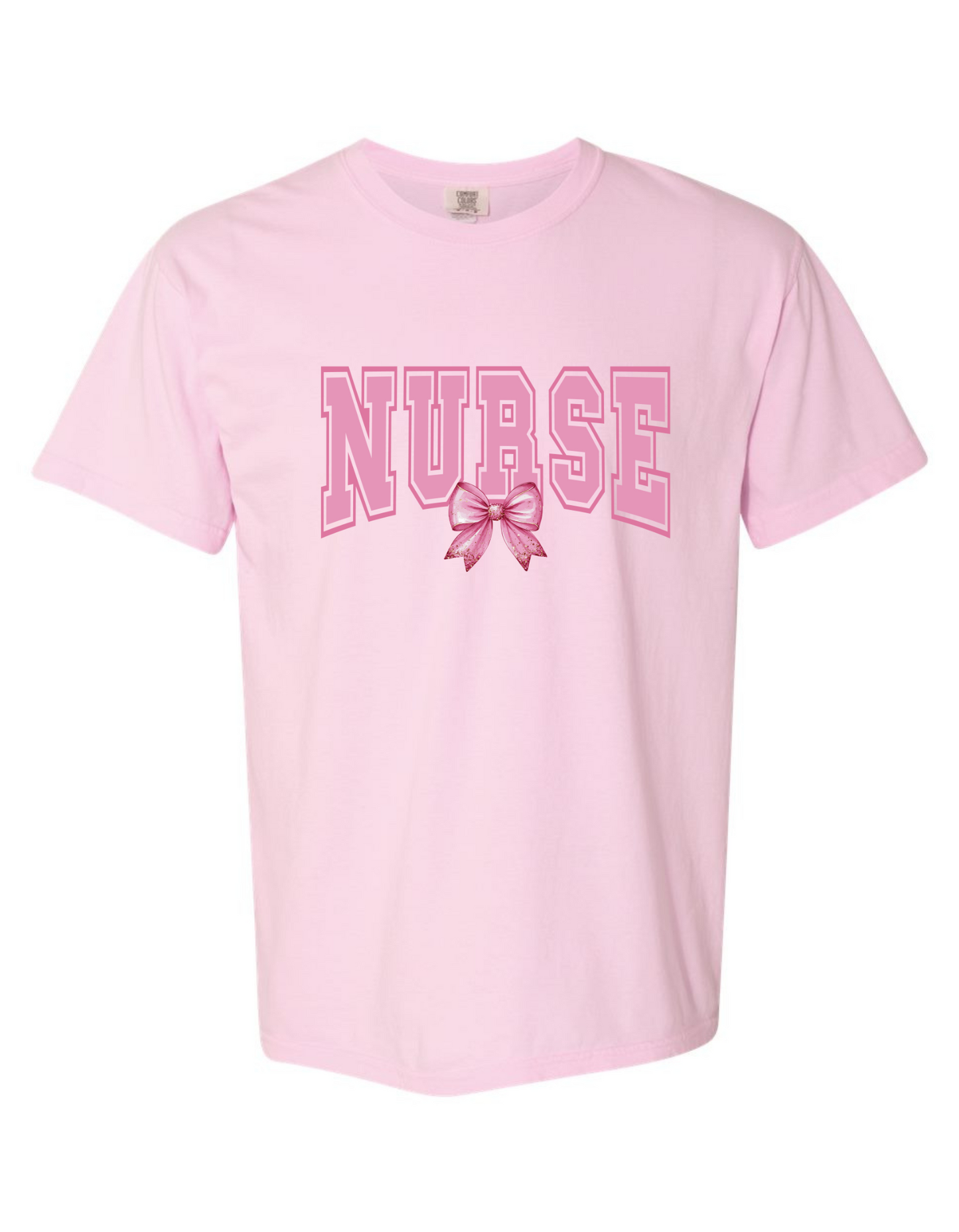 Comfort Colors® 'Nurse with Bow' T-Shirt | Stylish Comfort Colors Nurse Tee | Nurse Themed Casual T-Shirt | Trendy Nurse Graphic Shirt