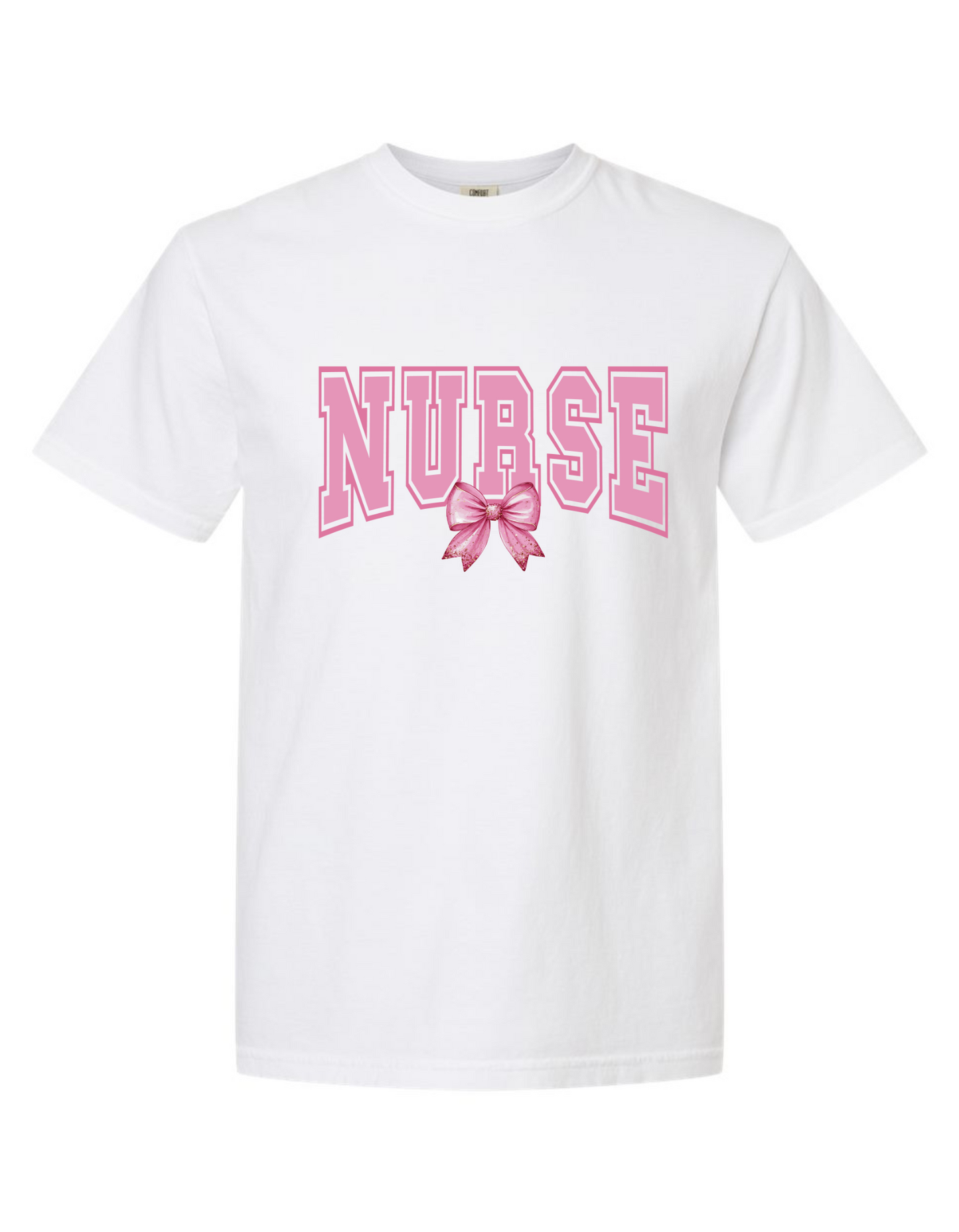 Comfort Colors® 'Nurse with Bow' T-Shirt | Stylish Comfort Colors Nurse Tee | Nurse Themed Casual T-Shirt | Trendy Nurse Graphic Shirt