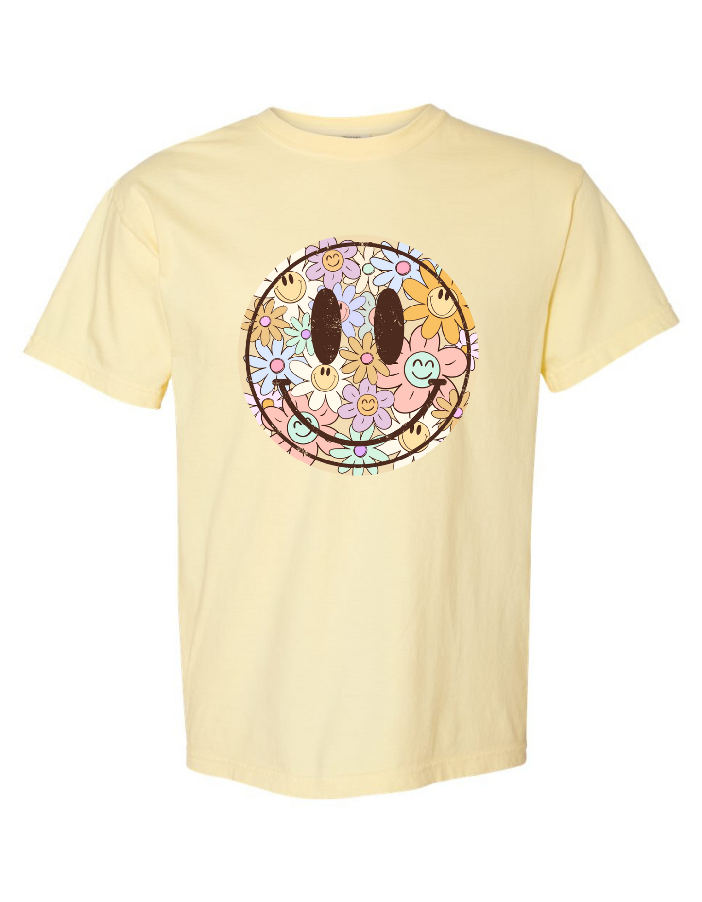 Comfort Colors® 'Floral Smiley' T-Shirt | Positive Vibes Shirt | Vintage Smiley Tee | Spring T-shirt