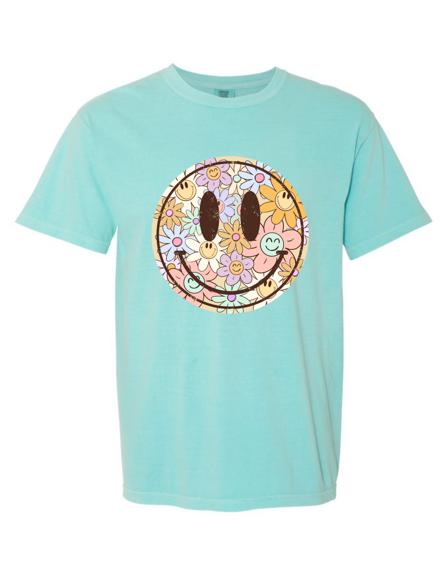 Comfort Colors® 'Floral Smiley' T-Shirt | Positive Vibes Shirt | Vintage Smiley Tee | Spring T-shirt