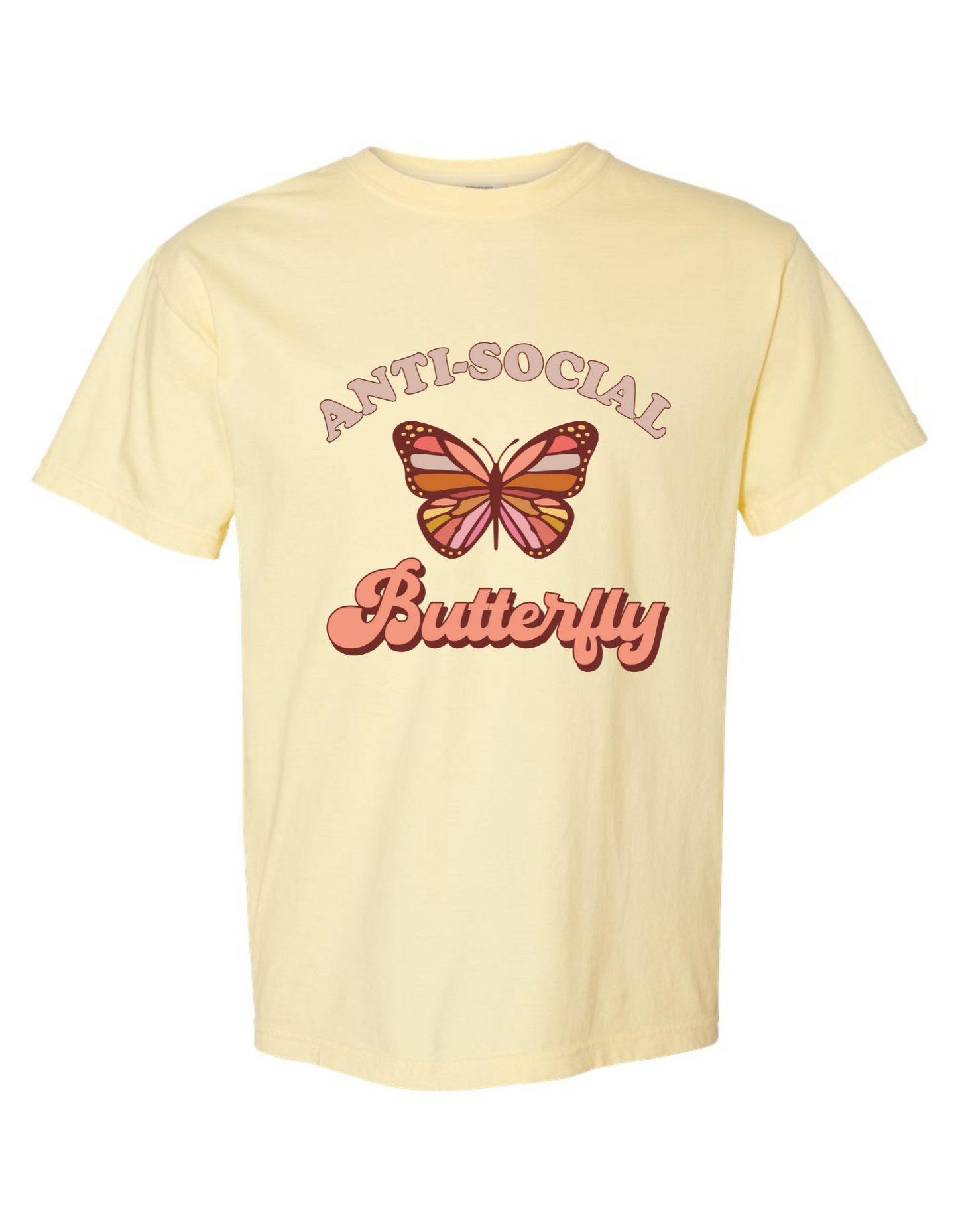 Comfort Colors® 'Anti-Social Butterfly' T-Shirt | Anti-Social Humor Tee | Quirky Slogan Graphic Shirt | Introvert Shirt