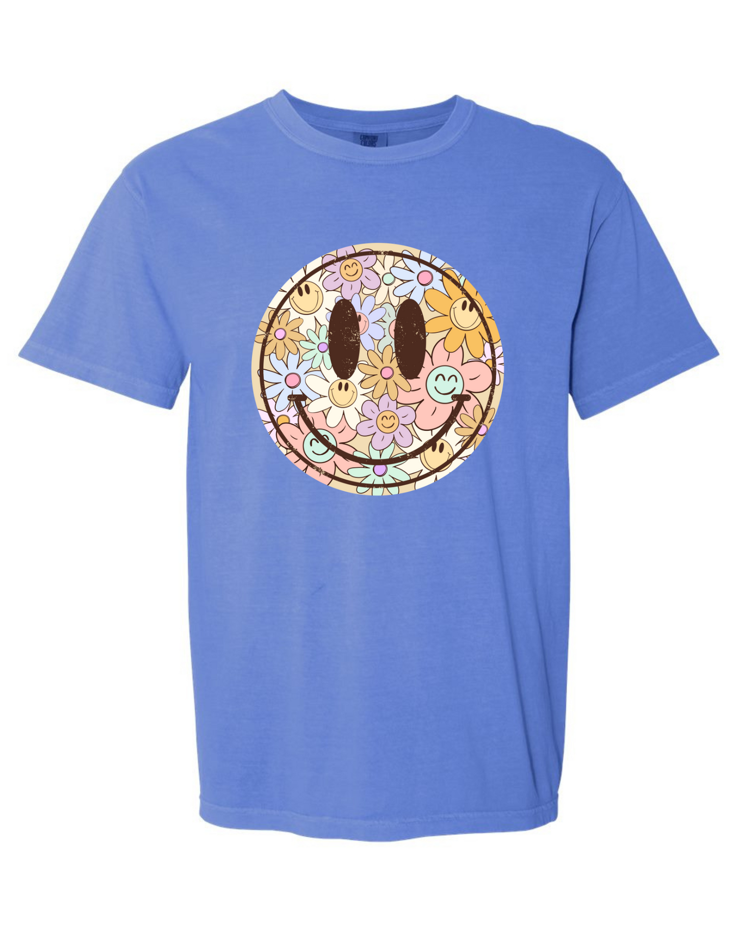 Comfort Colors® 'Floral Smiley' T-Shirt | Positive Vibes Shirt | Vintage Smiley Tee | Spring T-shirt