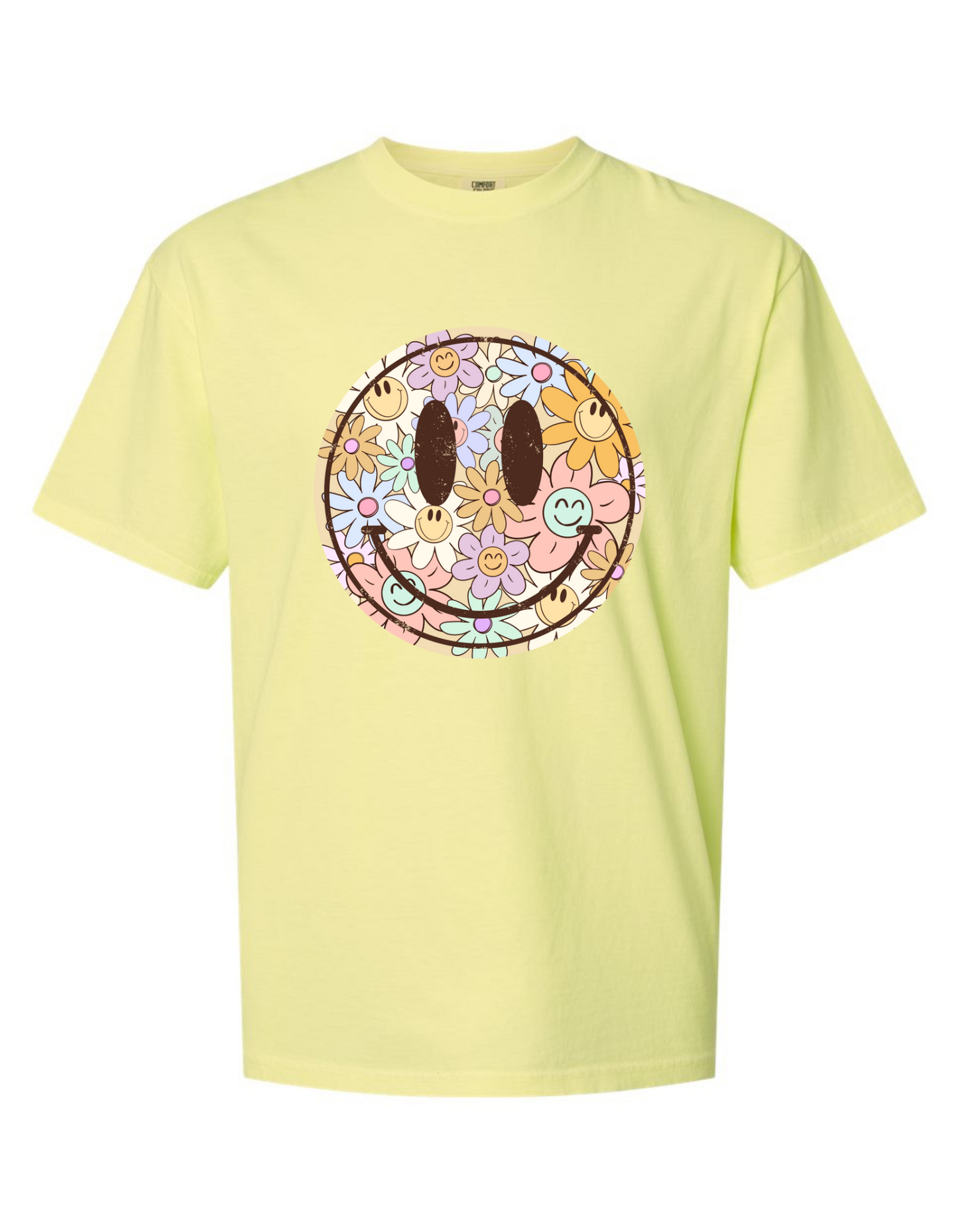 Comfort Colors® 'Floral Smiley' T-Shirt | Positive Vibes Shirt | Vintage Smiley Tee | Spring T-shirt