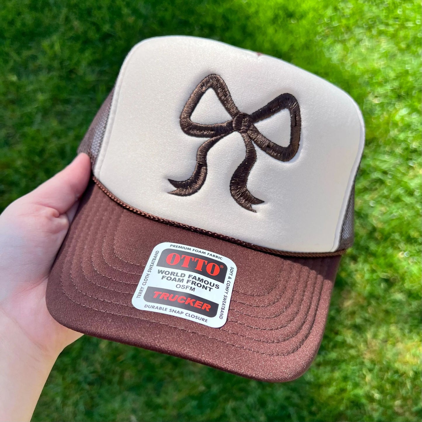 Otto® Embroidered 'Bow' Foam Snapback Cap  | Retro Style Bow Hat | Cute Bow Trucker Hat | Otto® Embroidery Hat