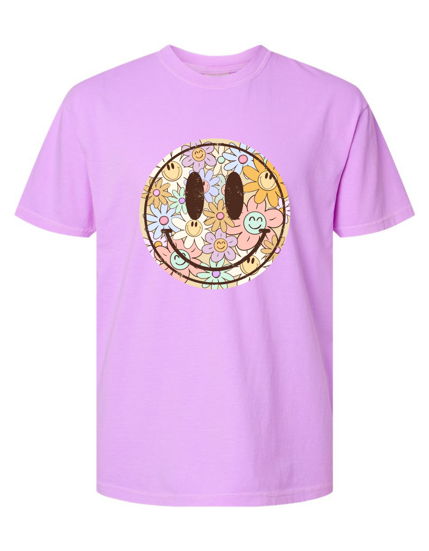 Comfort Colors® 'Floral Smiley' T-Shirt | Positive Vibes Shirt | Vintage Smiley Tee | Spring T-shirt