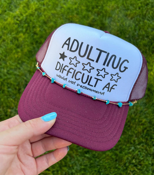 Otto® 'Adulting Difficult AF, Would Not Recommend' Foam Snapback Cap w/Chain | Adulting Meme Cap | Unique Otto Cap