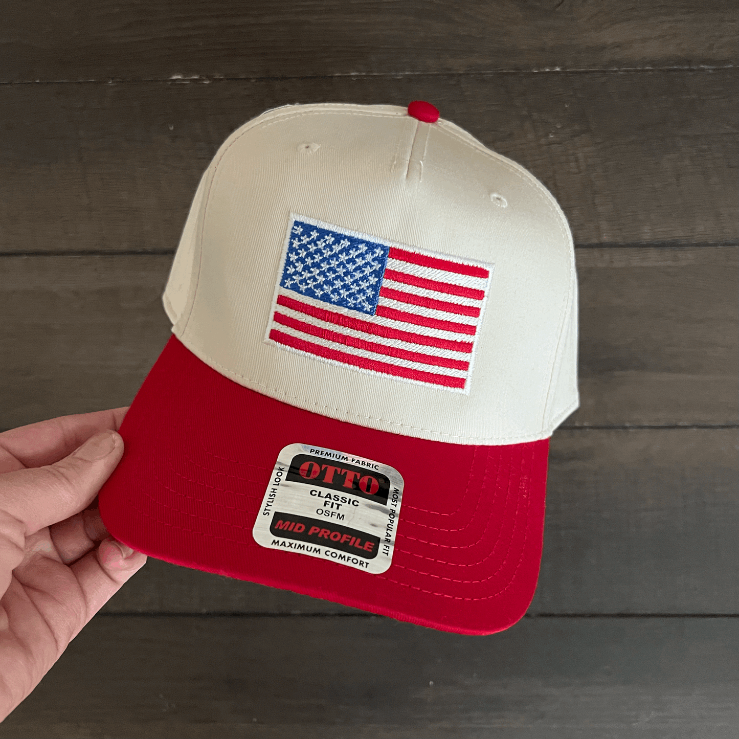 Otto® 'American Flag' Embroidered 5 Panel Mid Profile Baseball Snapback Cap | USA-Themed Baseball Cap | American Pride Baseball Hat | Casual Patriotic Apparel