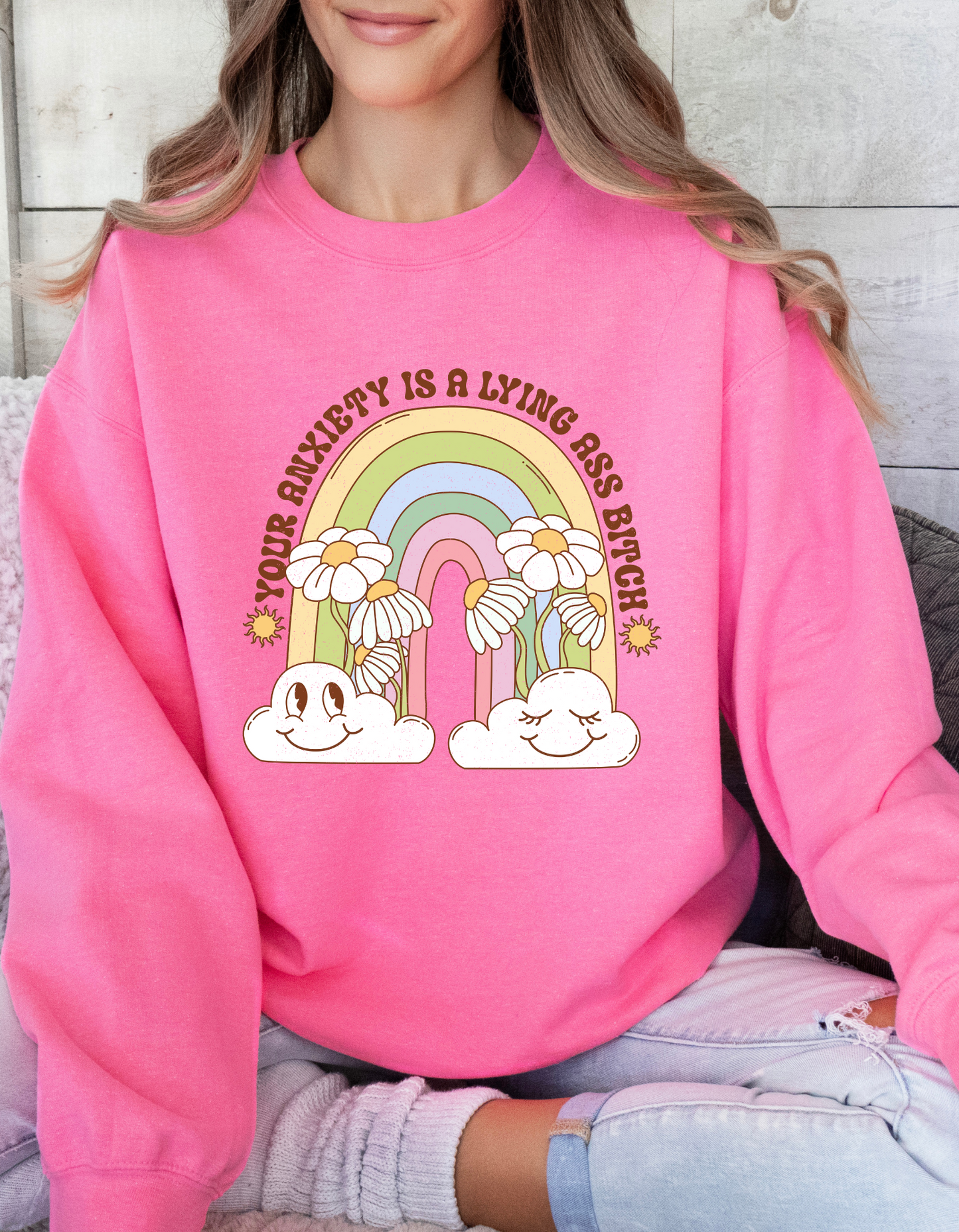 Gildan Heavy Blend™ 'Anxiety is a B****' Sweatshirt | Anxiety Humor Apparel | Graphic Mental Health Pullover |  Statement Apparel for Self-Love