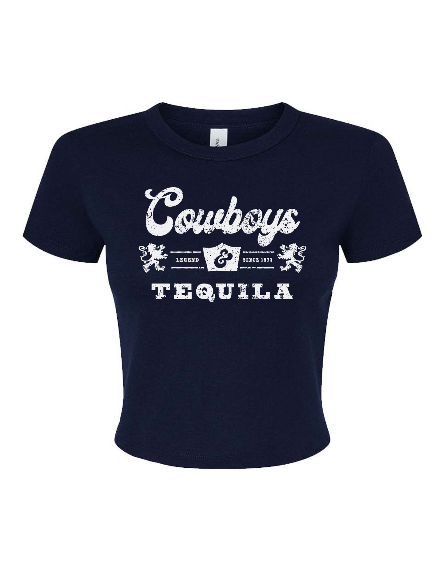 BELLA + CANVAS 'Cowboys & Tequila' Micro Rib Tee | Country Vibes Crop T-Shirt | Women's Western Style Crop Tee | Rustic Cowgirl Crop Tee | Southern Style Crop Top