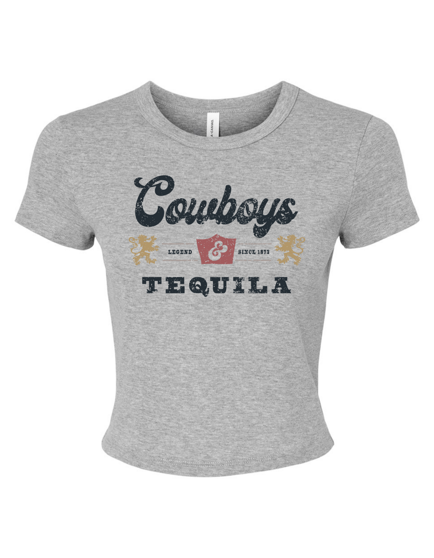 BELLA + CANVAS 'Cowboys & Tequila' Micro Rib Tee | Country Vibes Crop T-Shirt | Women's Western Style Crop Tee | Rustic Cowgirl Crop Tee | Southern Style Crop Top