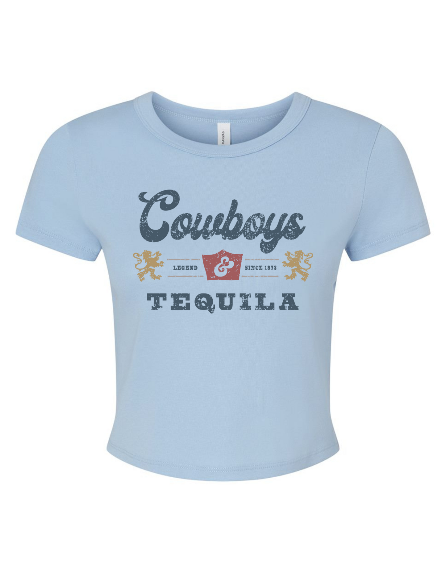 BELLA + CANVAS 'Cowboys & Tequila' Micro Rib Tee | Country Vibes Crop T-Shirt | Women's Western Style Crop Tee | Rustic Cowgirl Crop Tee | Southern Style Crop Top