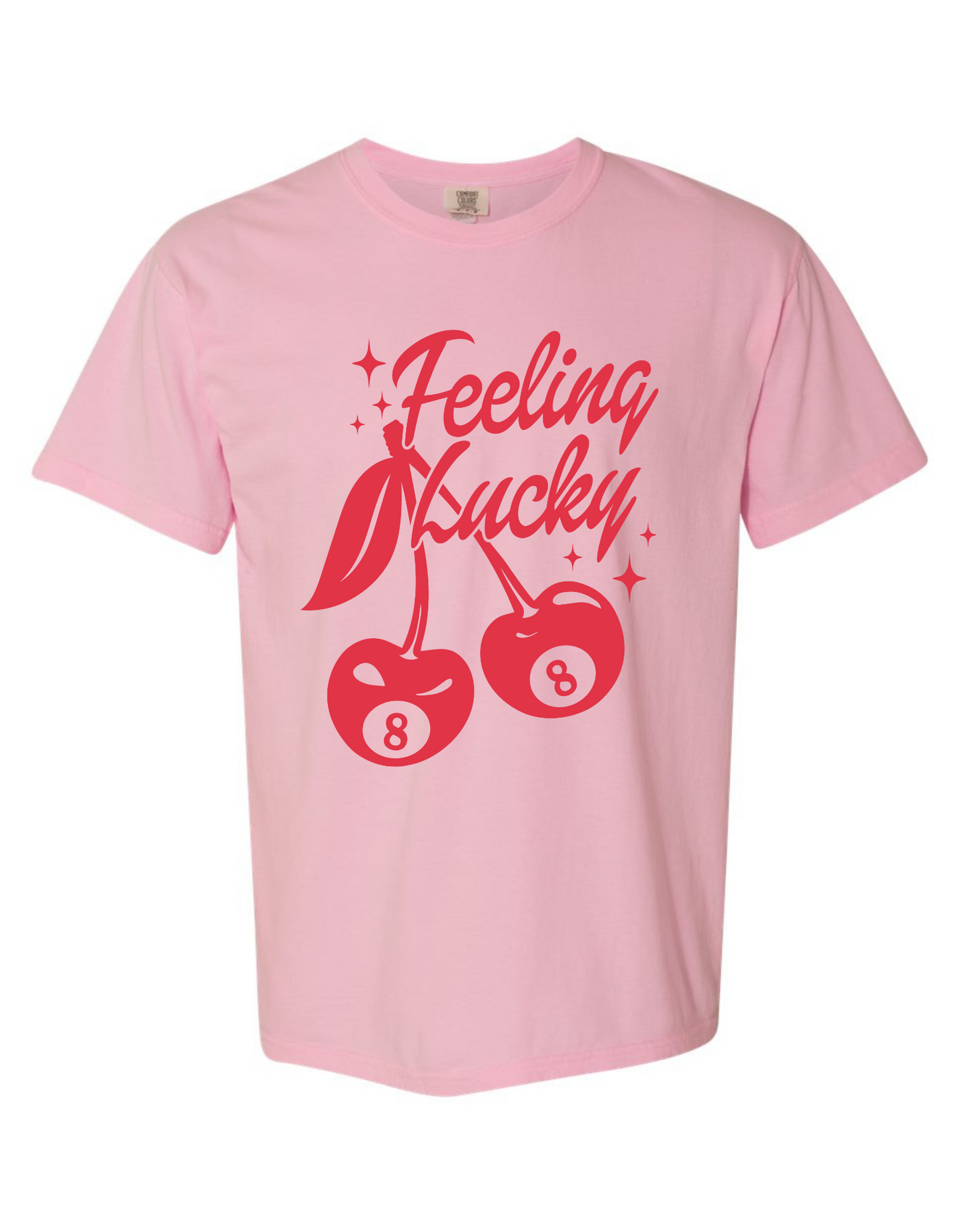 Comfort Colors® 'Feeling Lucky' T-Shirt | Lucky Graphic Casual T-Shirt | Retro Cherries Lucky Shirt | Lucky Charm Graphic T-Shirt