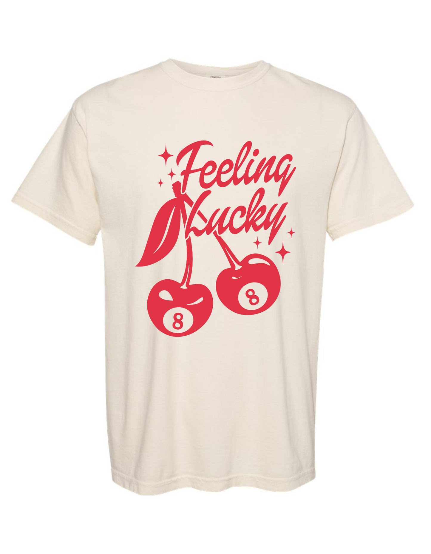 Comfort Colors® 'Feeling Lucky' T-Shirt | Lucky Graphic Casual T-Shirt | Retro Cherries Lucky Shirt | Lucky Charm Graphic T-Shirt