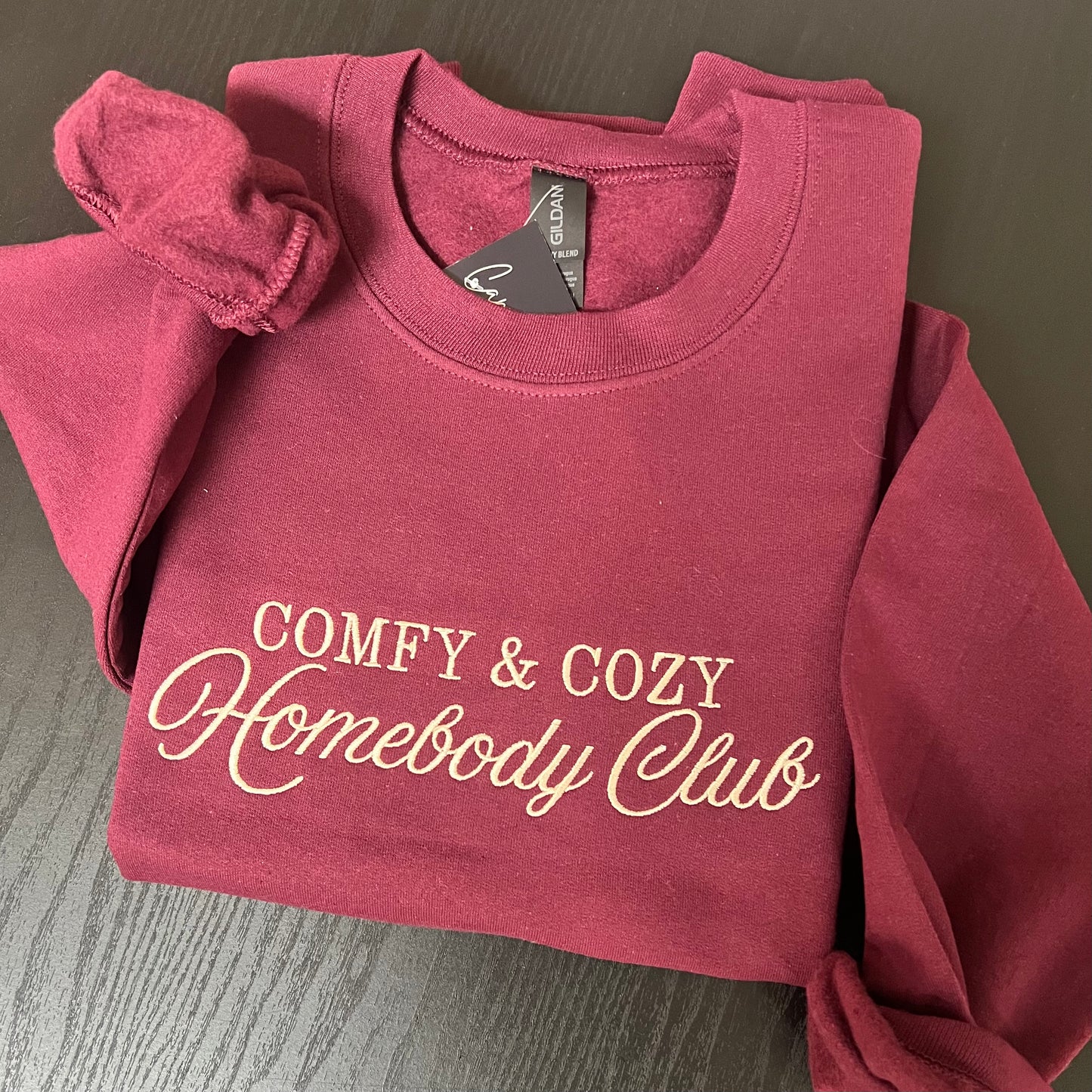 Comfy & Cozy Homebody Club Embroidered Sweatshirt – Gildan Crewneck, Cozy Winter Pullover, Soft Comfort Sweater