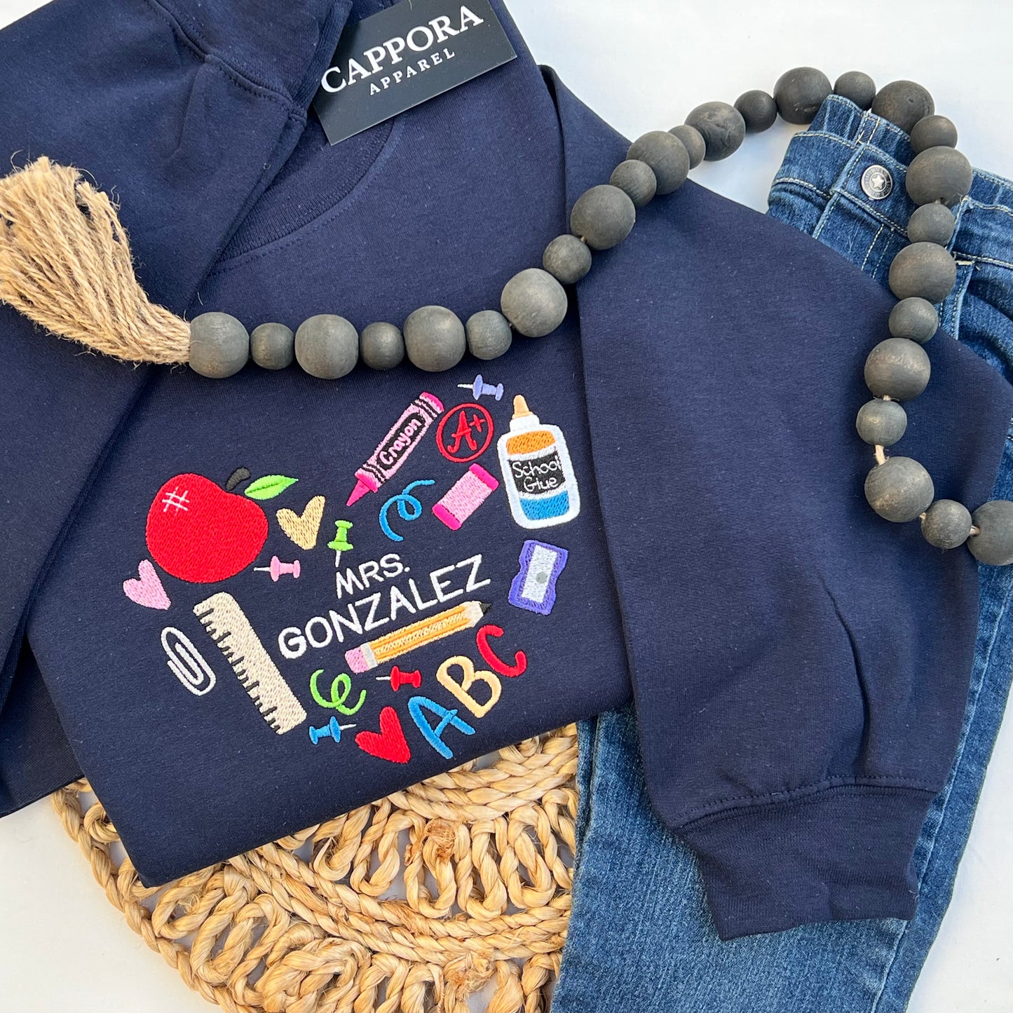 Teacher Heart Embroidered Crewneck | Teacher Appreciation Sweatshirt