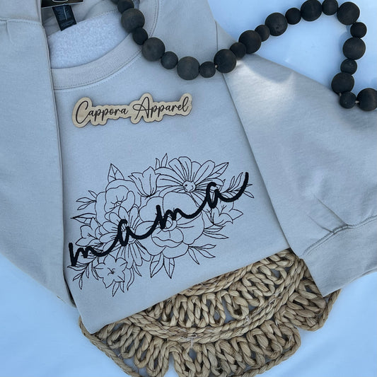 Mama Floral Embroidered Gildan Sweatshirt – Cozy Mom Graphic Crewneck Pullover