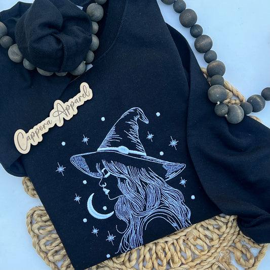 Season of the Witch Embroidered Crewneck | Gildan Graphic Sweatshirt | Halloween Cozy Fall Witchy Aesthetic Pullover