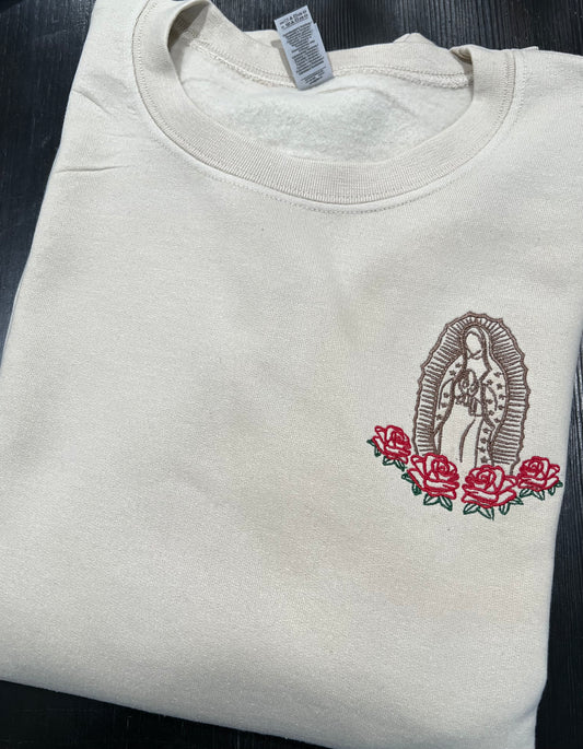 Gildan Heavy Blend™ Embroidered 'Virgin of Guadalupe' Sweatshirt | Faith-Based Sweatshirt | Spiritual Embroidered Sweatshirt | Guadalupe Devotional Clothing