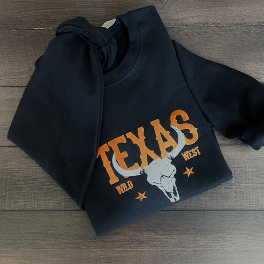 Gildan Heavy Blend™ Embroidered 'Texas' Sweatshirt | Texas Pride Apparel | Retro Texas Crewneck | Lone Star State Sweatshirt