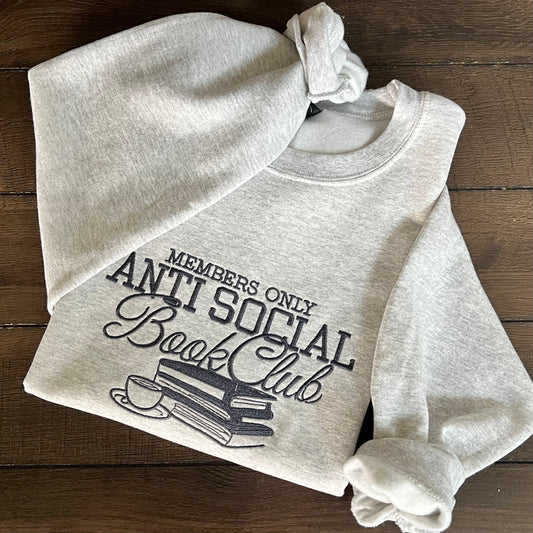 Gildan Heavy Blend™ Embroidered 'Anti Social Book Club' Sweatshirt | Cozy Reading Sweatshirt | Unique Reader Gift Idea | Bookish Aesthetic Sweatshirt