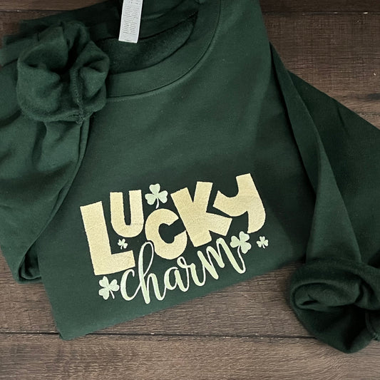 Gildan Heavy Blend™ Embroidered 'Lucky Charm' Sweatshirt | Saint Patrick's Day Crewneck | Shamrock Apparel | March Fashion | Irish Pride