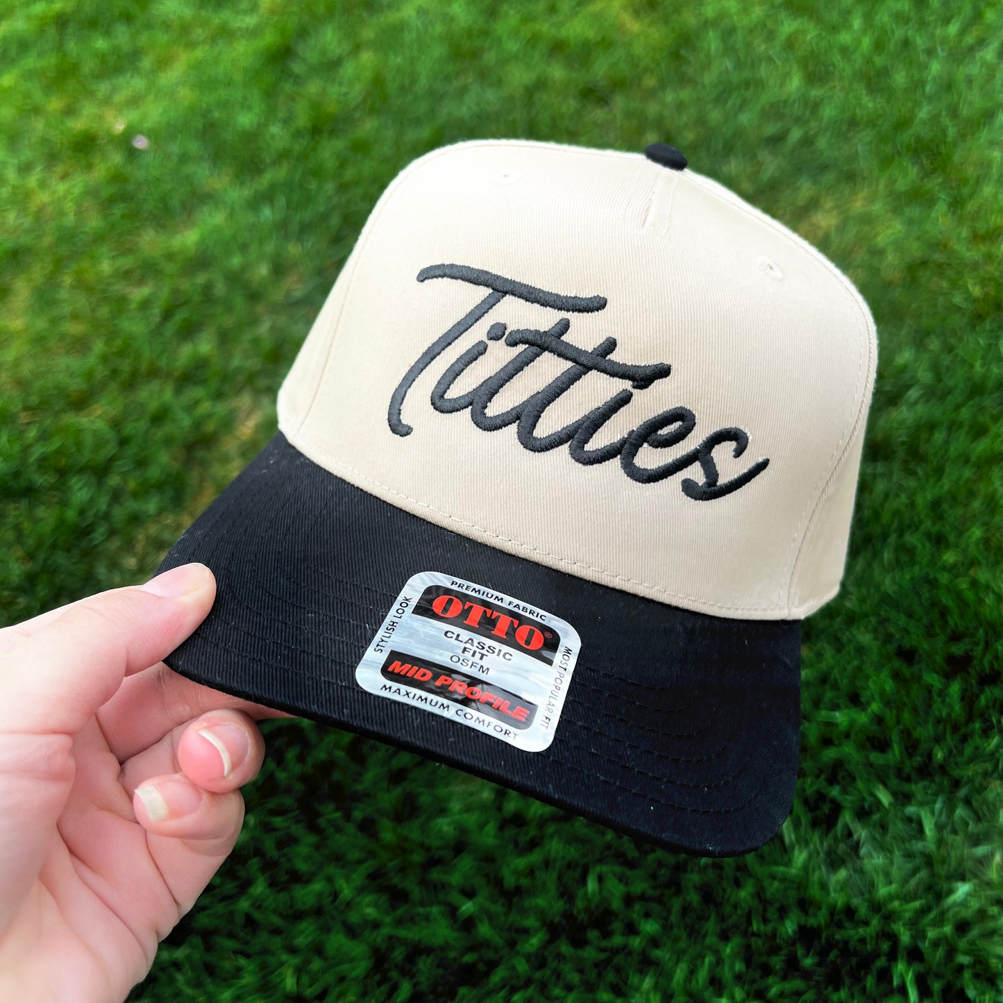 Otto® 'Titties' Embroidered 5 Panel Mid Profile Baseball Snapback Cap | Humor-Themed Baseball Cap | Casual Apparel