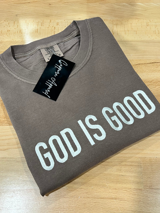 God Is Good Embroidered T-Shirt | Comfort Colors Christian Tee | Faith Apparel Gift for Women & Men