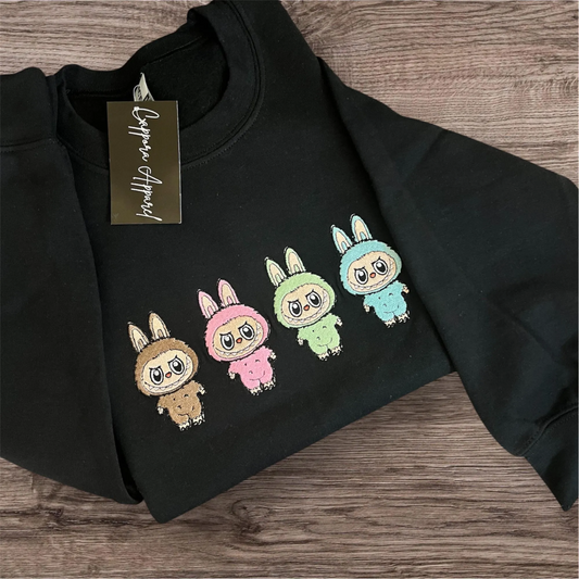 Embroidered Monster Doll Sweatshirt - Gildan Crewneck Graphic Pullover - Cute Creepy Streetwear