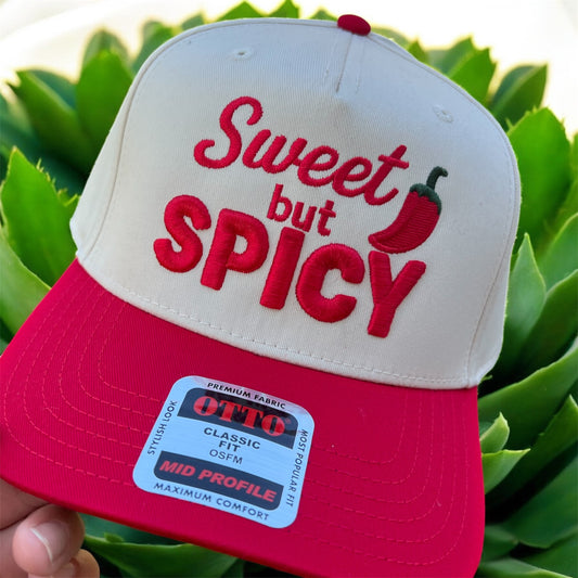 Sweet but Spicy Embroidered 3D Puff Otto Snapback Hat – Funny Trendy Trucker Cap