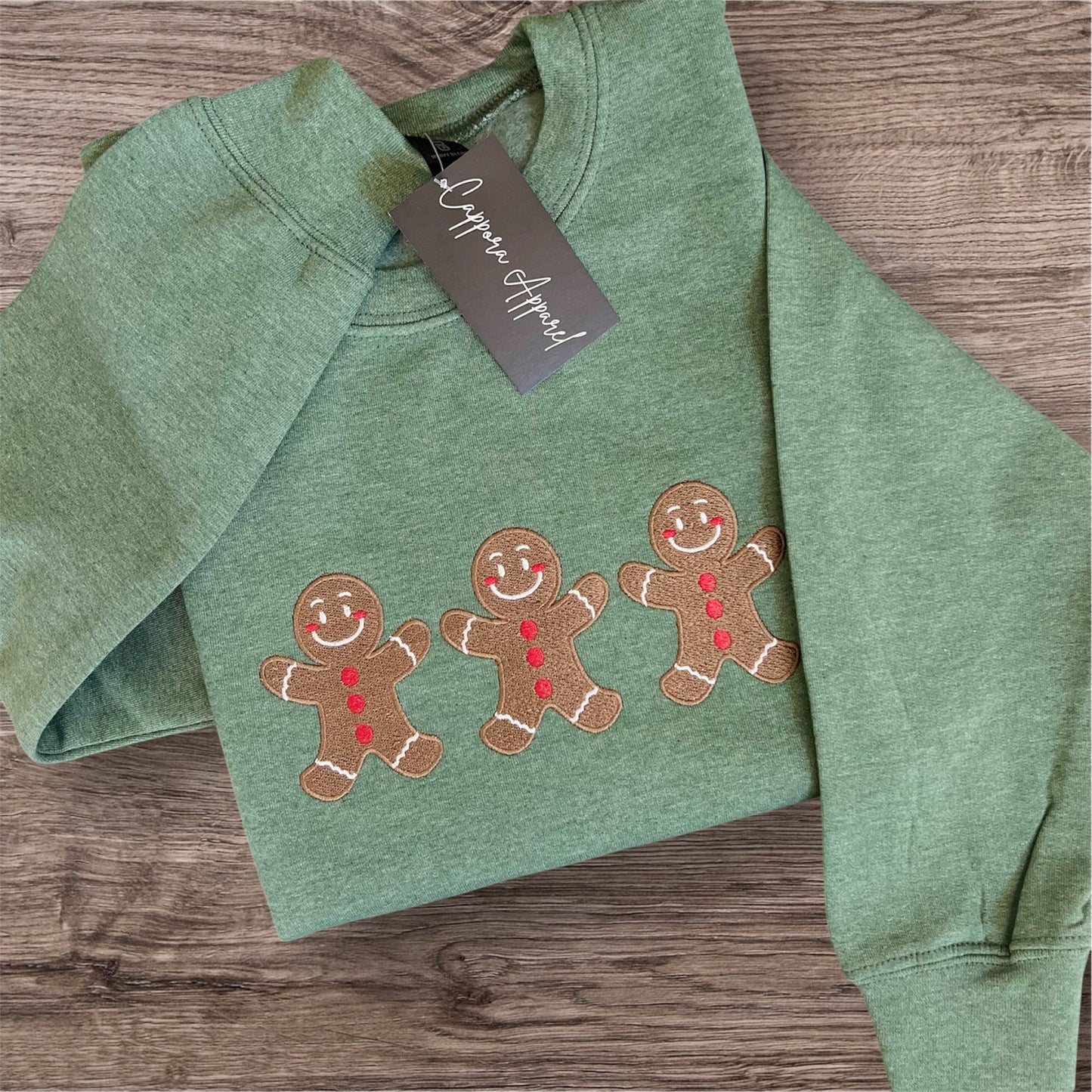 Embroidered Gingerbreads Sweatshirt | Gildan Crewneck Holiday Graphic | Cozy Christmas Winter Pullover
