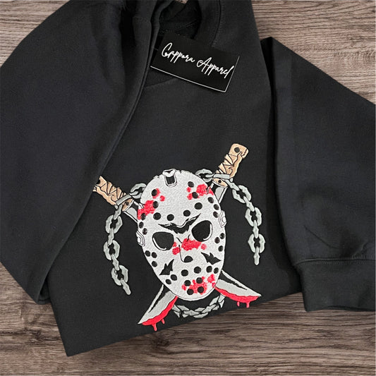 Embroidered Bloody Knife Killer Crewneck | Horror Graphic Gildan Sweatshirt | Scary Halloween Embroidery Pullover